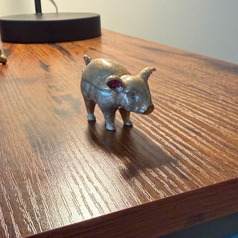Vintage Monet Enameled Pig Trinket Box with Rhinestones